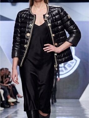 ⚡️ SALE OFFERS  Elisabetta Franchi  Women's Black Puffer Jacket gold charms.